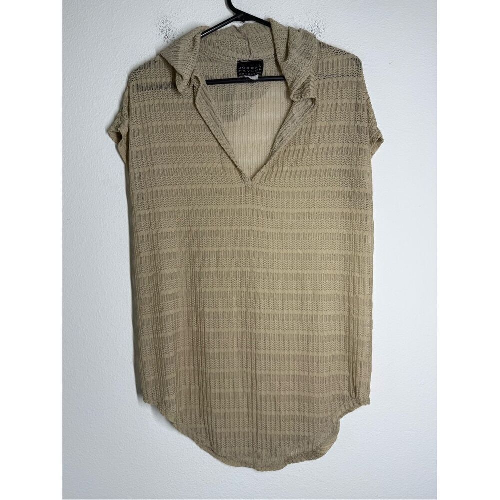 Jordan Taylor Collection Womens Tan Hooded Top T-Shirt V-Neck Size L Mesh
